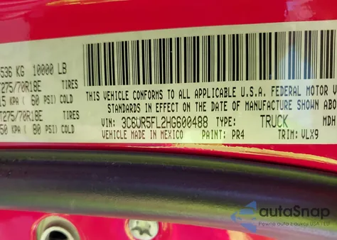 2017 Ram 2500 Laramie 4X4 6'4 Box z USA, uszkodzony, nr VIN 3C6UR5FL2HG600488